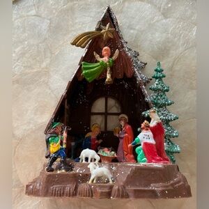 Rare Vintage 60’s Christmas Nativity Diorama Creche Stable Holy Manger Blume